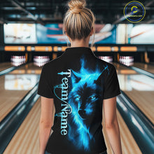 Load image into Gallery viewer, Custom Blue Flame Wolf Bowling Jersey for Women Polo &amp; 1/4 Zip Bowling Team Shirts HNT148