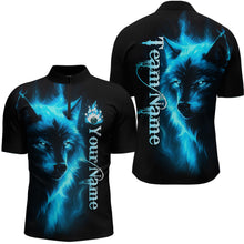 Load image into Gallery viewer, Custom Blue Flame Wolf Bowling Jersey for Men Polo &amp; 1/4 Zip Bowling Team Shirts HNT148