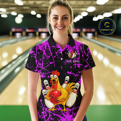 Custom Purple Funny Chicken Bowling Jersey for Women Bowling Uniform Bowling Team Shirts HNT282