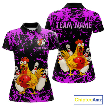 Custom Purple Funny Chicken Bowling Jersey for Women Bowling Uniform Bowling Team Shirts HNT282
