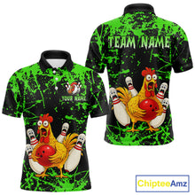 Load image into Gallery viewer, Custom Green Funny Chicken Bowling Jersey for Men Bowling Uniform Bowling Team Shirts HNT282