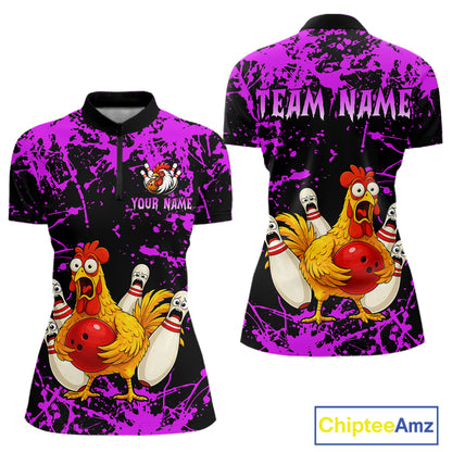 Custom Purple Funny Chicken Bowling Jersey for Women Bowling Uniform Bowling Team Shirts HNT282