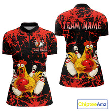 Load image into Gallery viewer, Custom Red Funny Chicken Bowling Jersey for Women Bowling Uniform Bowling Team Shirts HNT282