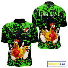 Load image into Gallery viewer, Custom Green Funny Chicken Bowling Jersey for Men Bowling Uniform Bowling Team Shirts HNT282