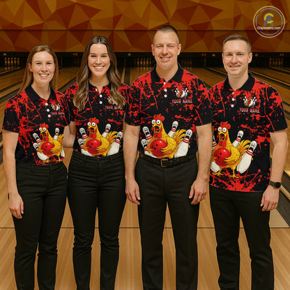 Custom Red Funny Chicken Bowling Jersey for Women Bowling Uniform Bowling Team Shirts HNT282