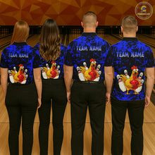 Load image into Gallery viewer, Custom Blue Funny Chicken Bowling Jersey for Women Bowling Uniform Bowling Team Shirts HNT282