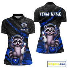 Load image into Gallery viewer, Custom Blue Funny Raccoon Bowling Jersey for Women Bowling Team Shirts Bowling League HNT389