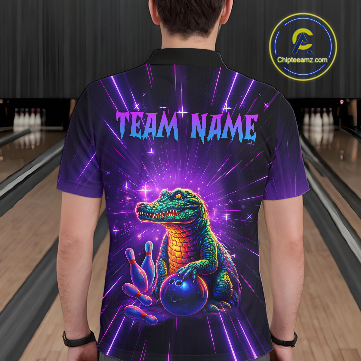Custom Funny Crocodile Neon Bowling Shirt Alligator Bowling Jersey for Men Polo & 1/4 Zip HNT208