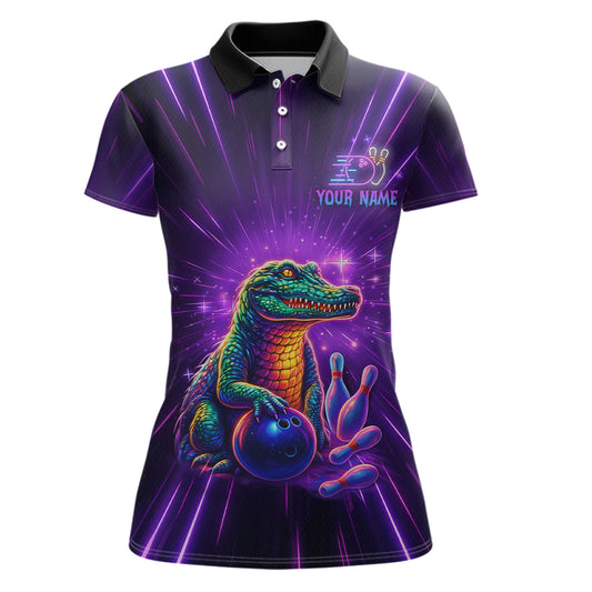 Custom Funny Crocodile Neon Bowling Shirt Alligator Bowling Jersey for Women Polo & 1/4 Zip HNT208