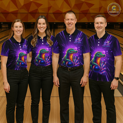 Custom Funny Crocodile Neon Bowling Shirt Alligator Bowling Jersey for Men Polo & 1/4 Zip HNT208