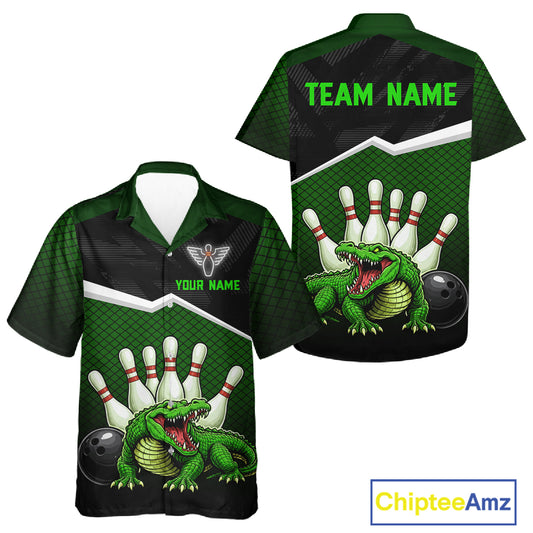 Custom Funny Crocodile Hawaiian Bowling Jersey for Men Women Bowling Team Shirts Bowling League HNT207