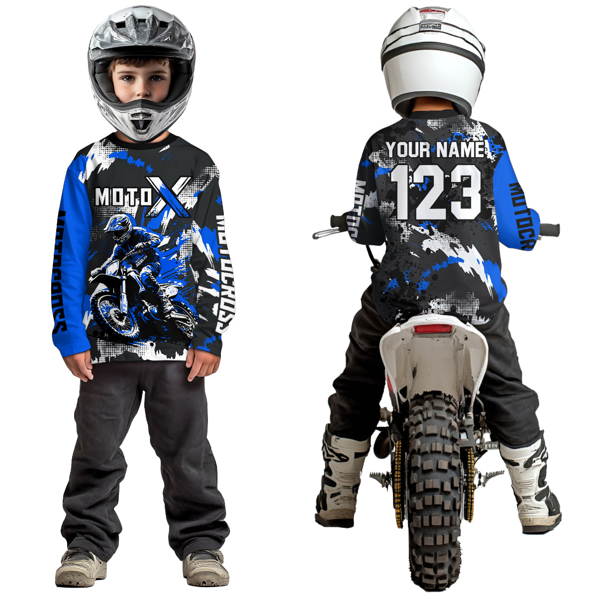 Blue Youth Motocross Jersey Racing Shirts Custom Dirt Bike Shirts Kid Men Women UPF30+ DNT32
