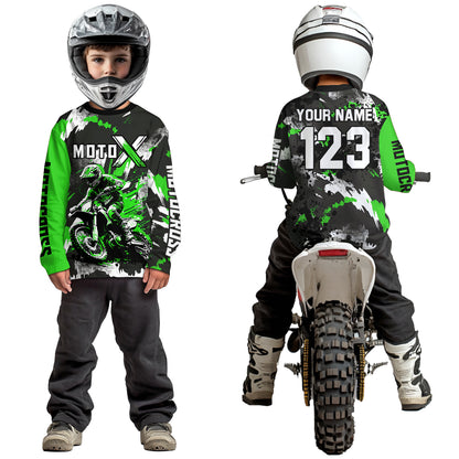 Green Youth Motocross Jersey Racing Shirts Custom Dirt Bike Shirts Kid Men Women UPF30+ DNT32