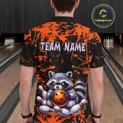 Custom Orange Raccoon Bowling Jersey for Men Bowling Uniform Polo & 1/4 Zip Bowling Team Shirts HNT224
