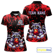 Load image into Gallery viewer, Custom Red Raccoon Bowling Jersey for Women Bowling Uniform Polo &amp; 1/4 Zip Bowling Team Shirts HNT224