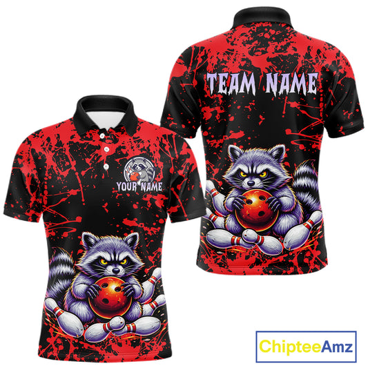 Custom Red Raccoon Bowling Jersey for Men Bowling Uniform Polo & 1/4 Zip Bowling Team Shirts HNT224