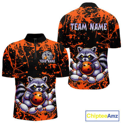 Custom Orange Raccoon Bowling Jersey for Men Bowling Uniform Polo & 1/4 Zip Bowling Team Shirts HNT224