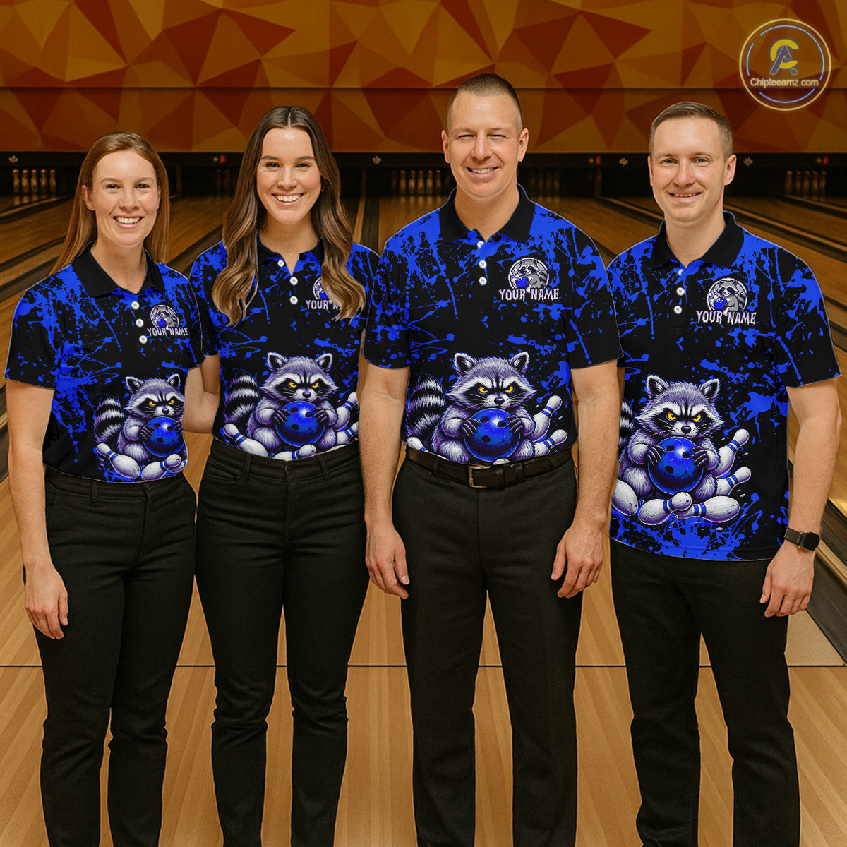 Custom Blue Raccoon Bowling Jersey for Women Bowling Uniform Polo & 1/4 Zip Bowling Team Shirts HNT224