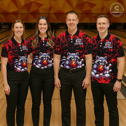Custom Red Raccoon Bowling Jersey for Men Bowling Uniform Polo & 1/4 Zip Bowling Team Shirts HNT224
