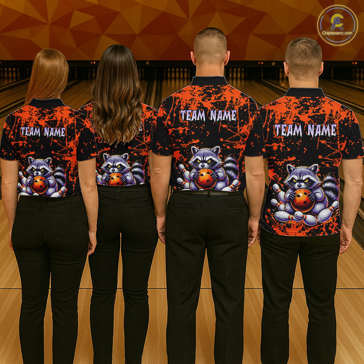 Custom Orange Raccoon Bowling Jersey for Women Bowling Uniform Polo & 1/4 Zip Bowling Team Shirts HNT224