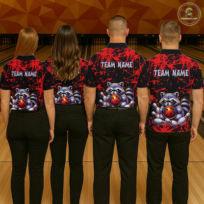 Custom Red Raccoon Bowling Jersey for Men Bowling Uniform Polo & 1/4 Zip Bowling Team Shirts HNT224