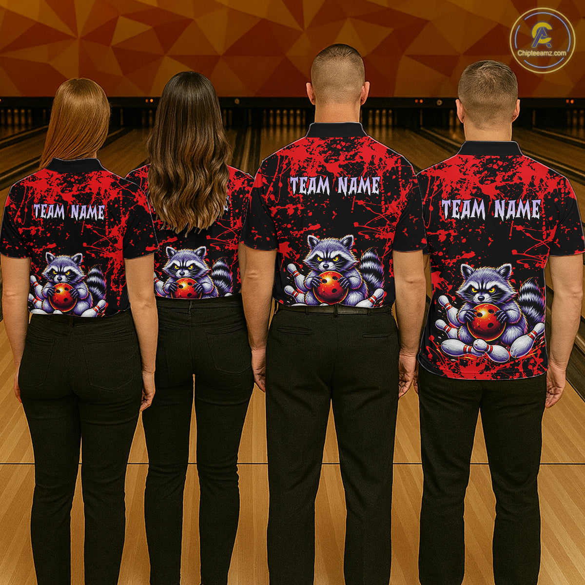 Custom Red Raccoon Bowling Jersey for Women Bowling Uniform Polo & 1/4 Zip Bowling Team Shirts HNT224