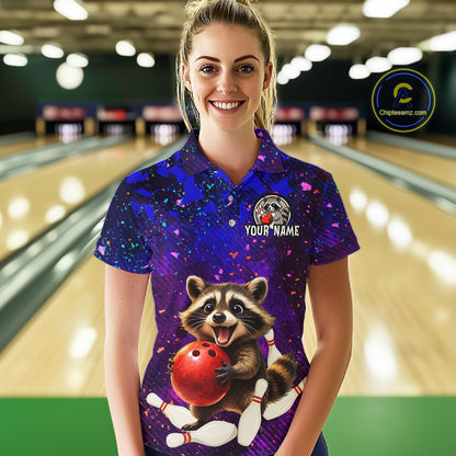 Custom Funny Raccoon Bowling Jersey for Women Bowling Uniform Polo & 1/4 Zip Bowling Team Shirts HNT229