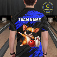 Load image into Gallery viewer, Person wearing a bowling shirt with a dog graphic and 'TEAM NAME' text in a bowling alley.