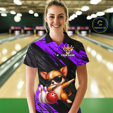Load image into Gallery viewer, Person wearing a bowling shirt with a dog design in a bowling alley