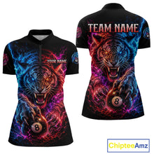 Load image into Gallery viewer, Black polo shirt with a colorful tiger design and 'Team Name' text on a white background.