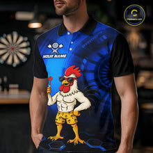 Load image into Gallery viewer, Custom Blue Funny Chicken Darts Shirt for Men Darts Team Jerseys Polo &amp; 1/4 Zip Dart League NNT131