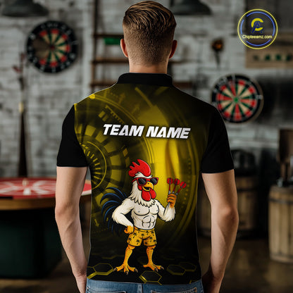 Custom Yellow Funny Chicken Darts Shirt for Men Darts Team Jerseys Polo & 1/4 Zip Dart League NNT131