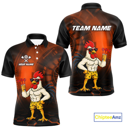 Custom Orange Funny Chicken Darts Shirt for Men Darts Team Jerseys Polo & 1/4 Zip Dart League NNT131