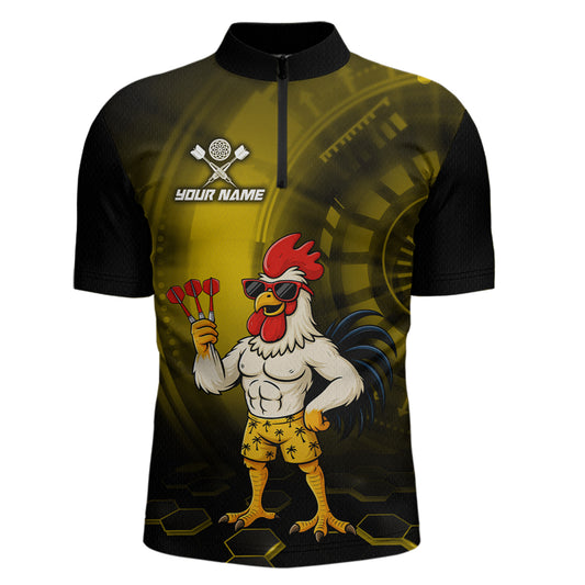 Custom Yellow Funny Chicken Darts Shirt for Men Darts Team Jerseys Polo & 1/4 Zip Dart League NNT131