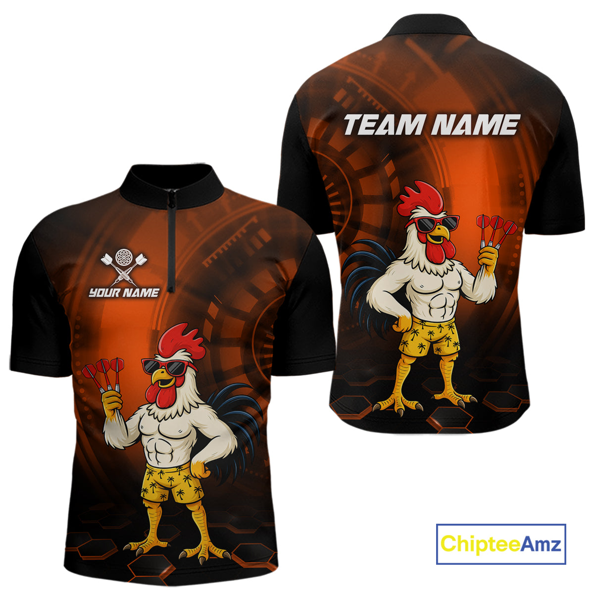 Custom Orange Funny Chicken Darts Shirt for Men Darts Team Jerseys Polo & 1/4 Zip Dart League NNT131