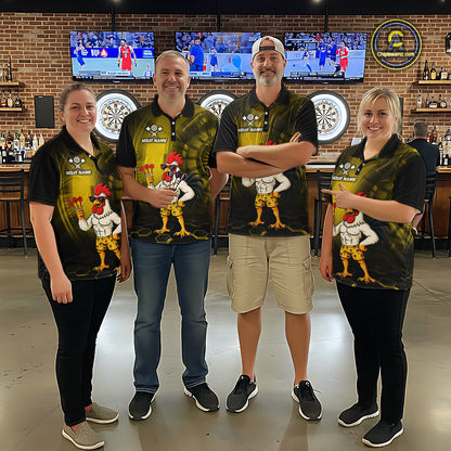 Custom Yellow Funny Chicken Darts Shirt for Men Darts Team Jerseys Polo & 1/4 Zip Dart League NNT131