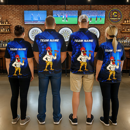 Custom Blue Funny Chicken Darts Shirt for Men Darts Team Jerseys Polo & 1/4 Zip Dart League NNT131