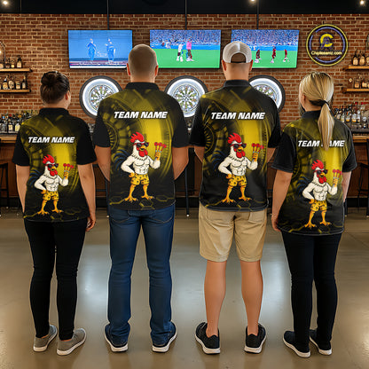 Custom Yellow Funny Chicken Darts Shirt for Men Darts Team Jerseys Polo & 1/4 Zip Dart League NNT131
