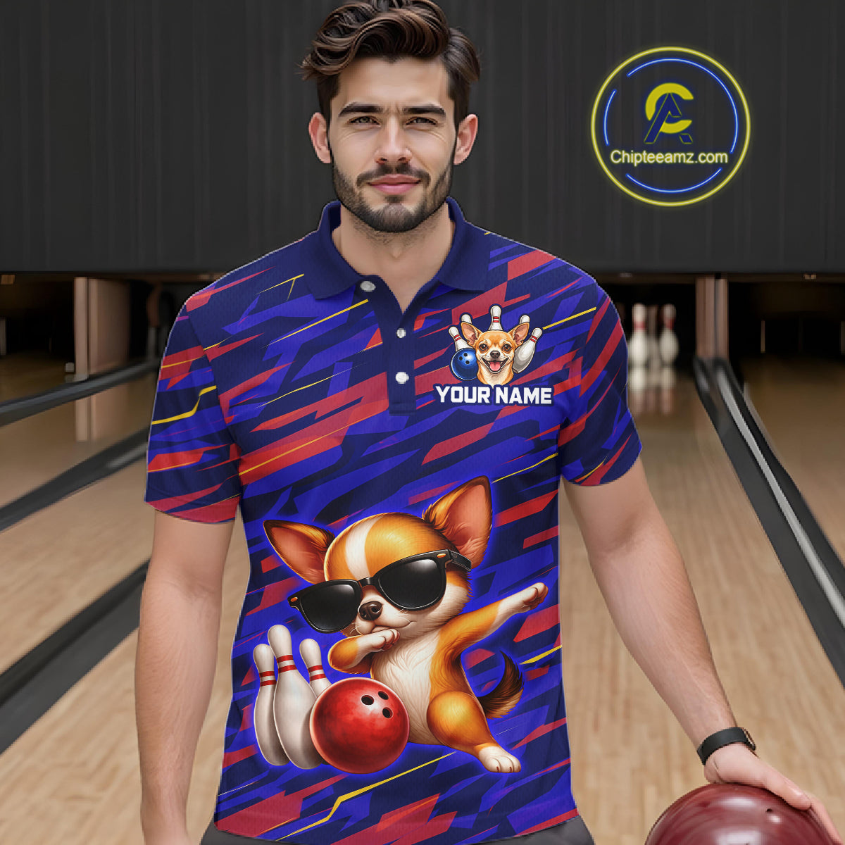 Custom Chihuahua Dog Bowling Jersey for Men Bowling Uniform Polo & 1/4 Zip Bowling Team Shirts HNT262
