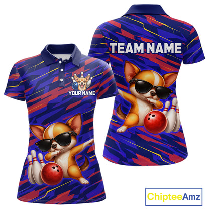 Custom Chihuahua Dog Bowling Jersey for Women Bowling Uniform Polo & 1/4 Zip Bowling Team Shirts HNT262