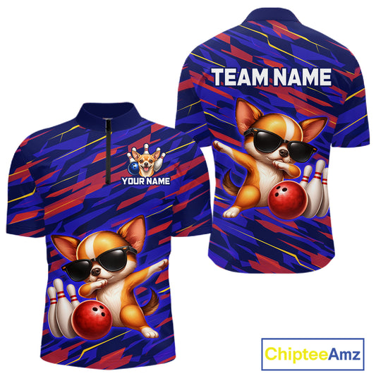 Custom Chihuahua Dog Bowling Jersey for Men Bowling Uniform Polo & 1/4 Zip Bowling Team Shirts HNT262