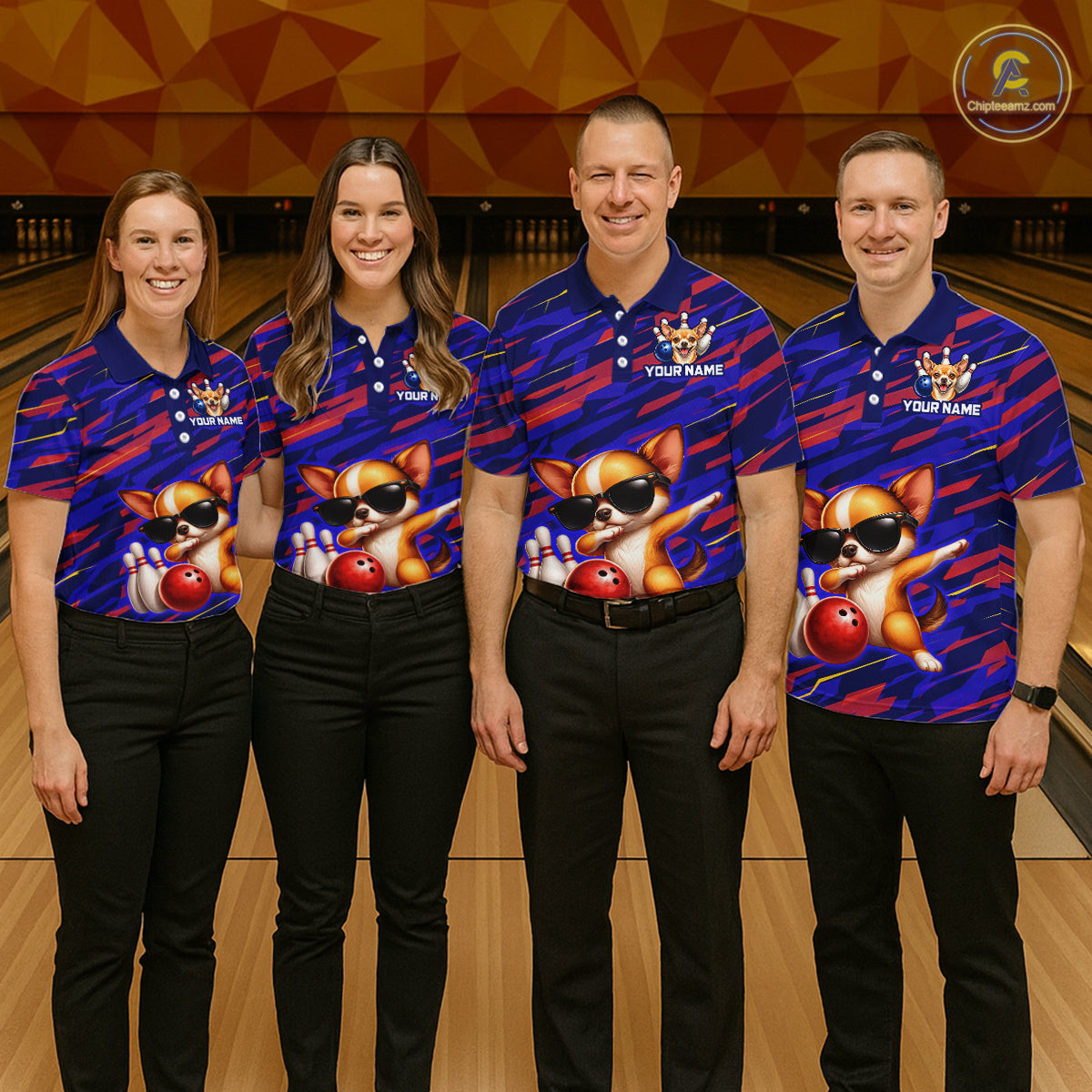 Custom Chihuahua Dog Bowling Jersey for Men Bowling Uniform Polo & 1/4 Zip Bowling Team Shirts HNT262