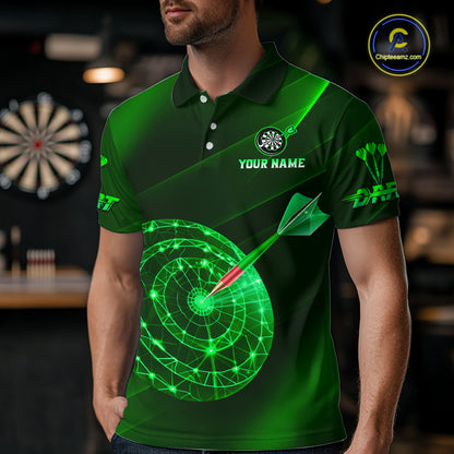 Custom Neon Green Cyber Dartboard Darts Shirt for Men Darts Team Jerseys Polo & 1/4 Zip NNT132