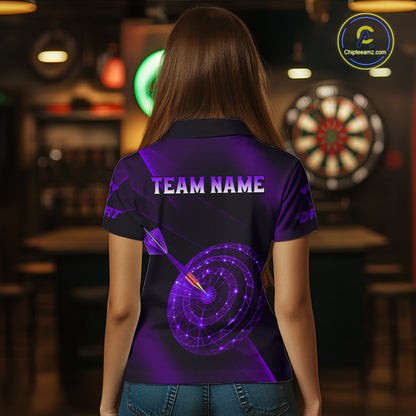 Custom Neon Purple Cyber Dartboard Darts Shirt for Women Darts Team Jerseys Polo & 1/4 Zip NNT132