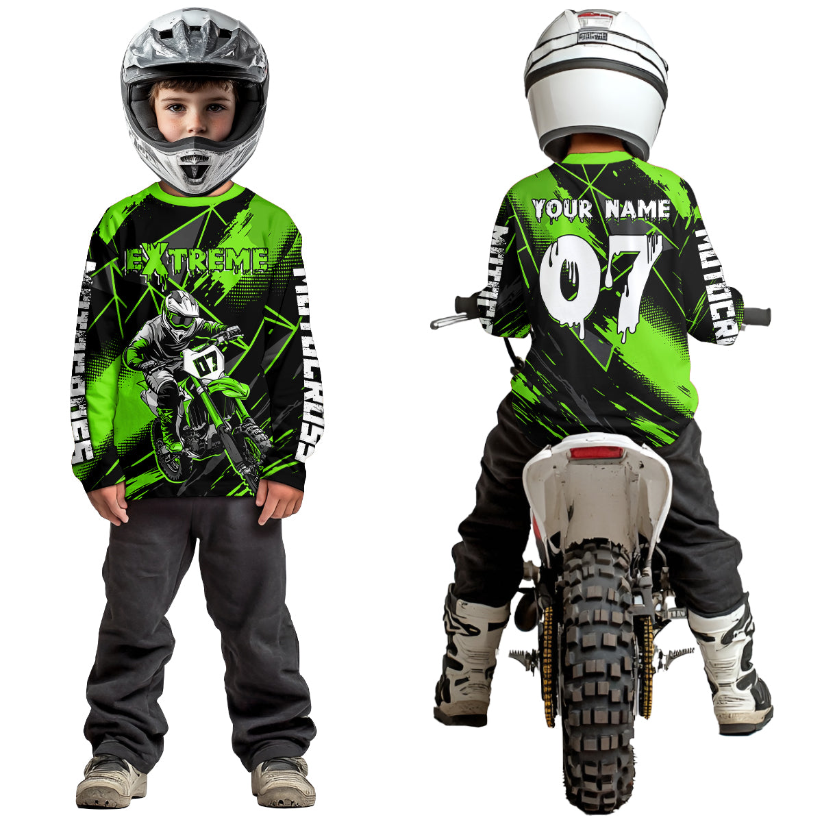 Custom Green MX Racing Extreme Shirts Kid Men Women Youth Motocross Shirts UPF30+ DNT35