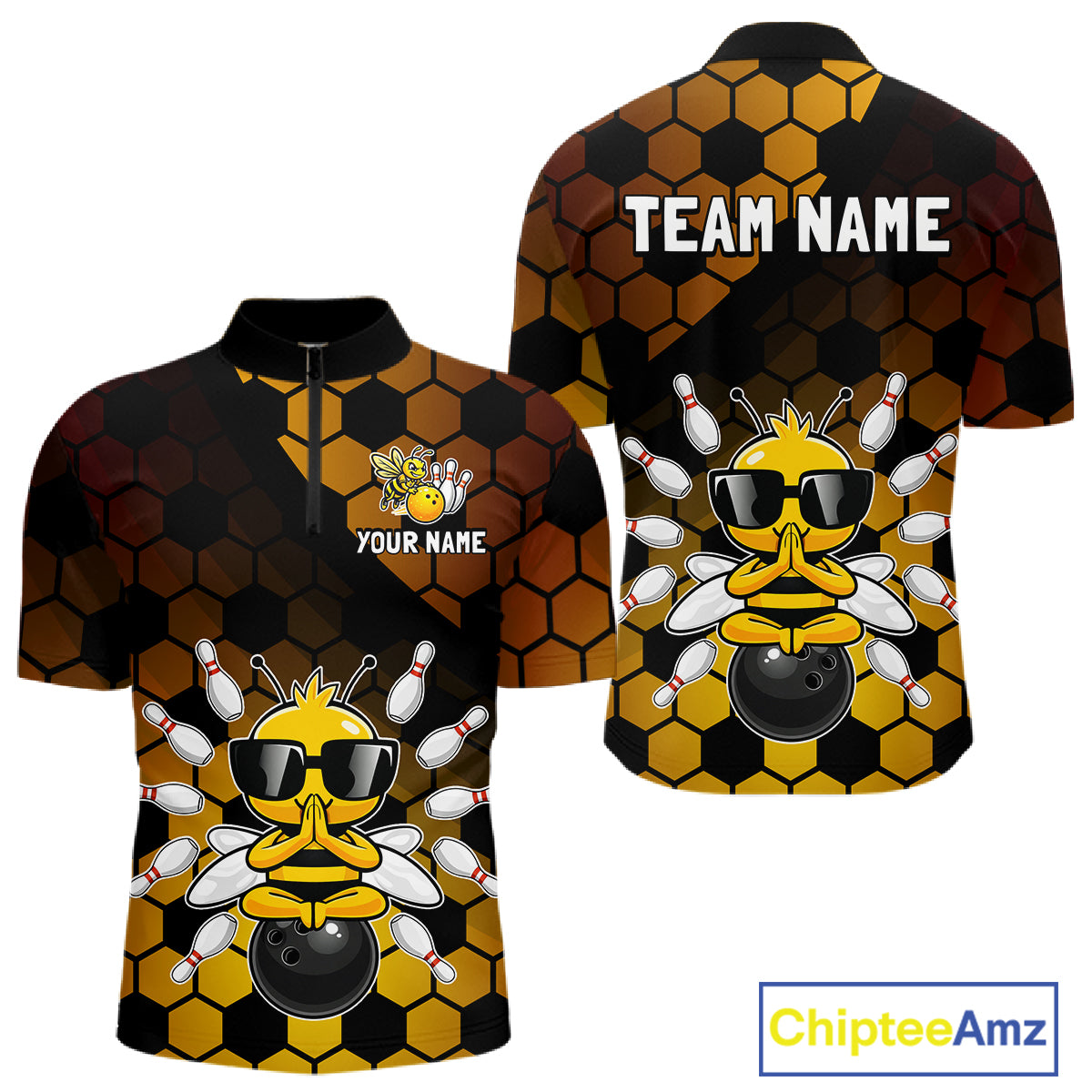 Custom Funny Bee Bowling Jersey for Men Bowling Team Shirts Bowling Polo & 1/4 Zip HNT267