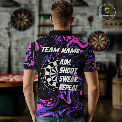 Pink-Purple Pattern Aim Shoot Swear Repeat Darts Team Jerseys Dart Shirts For Men NNT168