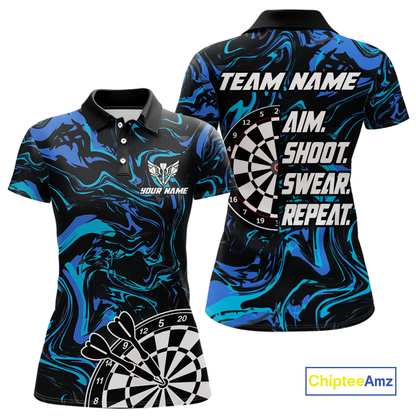 Turquoise-Blue Pattern Aim Shoot Swear Repeat Darts Team Jerseys Dart Shirts For Women NNT168