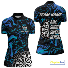 Load image into Gallery viewer, Turquoise-Blue Pattern Aim Shoot Swear Repeat Darts Team Jerseys Dart Shirts For Women NNT168