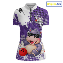 Load image into Gallery viewer, Custom Funny Hippo Bowling Team Shirts Bowling Shirt for Women Bowling League Polo &amp;1/4 Zip HNT348